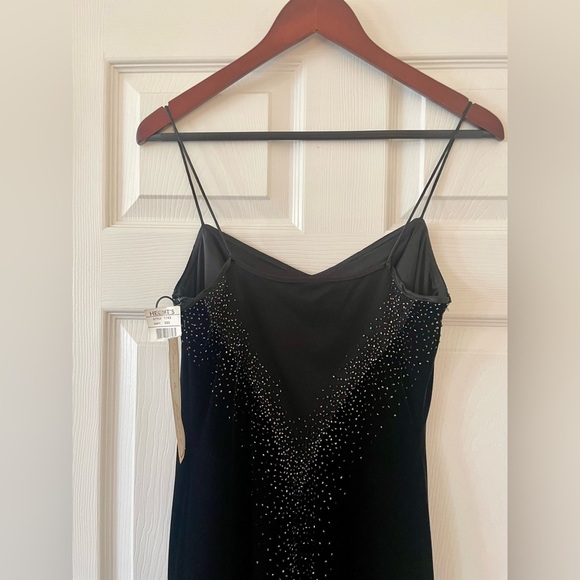 NWT gorgeous maxi dress black velvet with mesh back and beads spaghetti straps - Picture 6 of 7